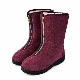 Seniorenschuhe aus Schafwolle mit Reißverschluss für Damen rot