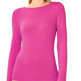 Damen-T-Shirt mit langen Ärmeln, Modal mit Kaschmir, rosa