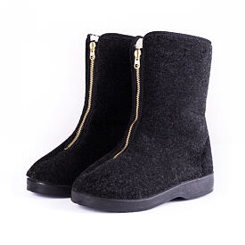 Seniorenschuhe aus Schafwolle mit Reißverschluss für Damen schwarz