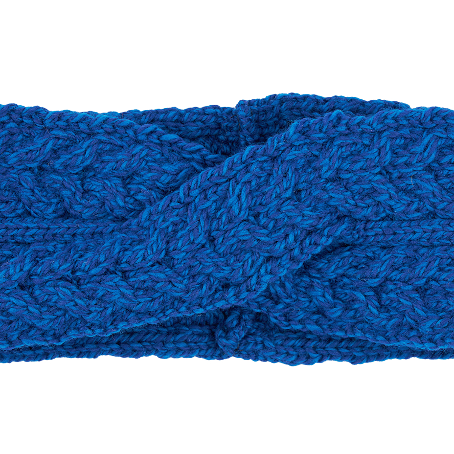 Überkreuztes Stirnband aus Wolle Supersoft Merino blau