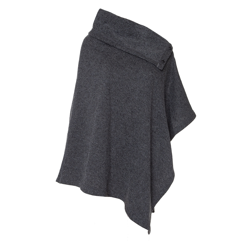 Poncho aus Wolle mit Kragen dunkel grau