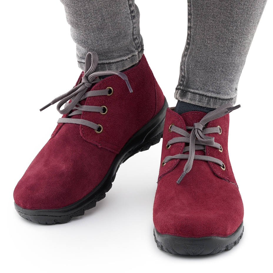 Lederstiefeletten mit Wollfilz für Damen Blanca rot