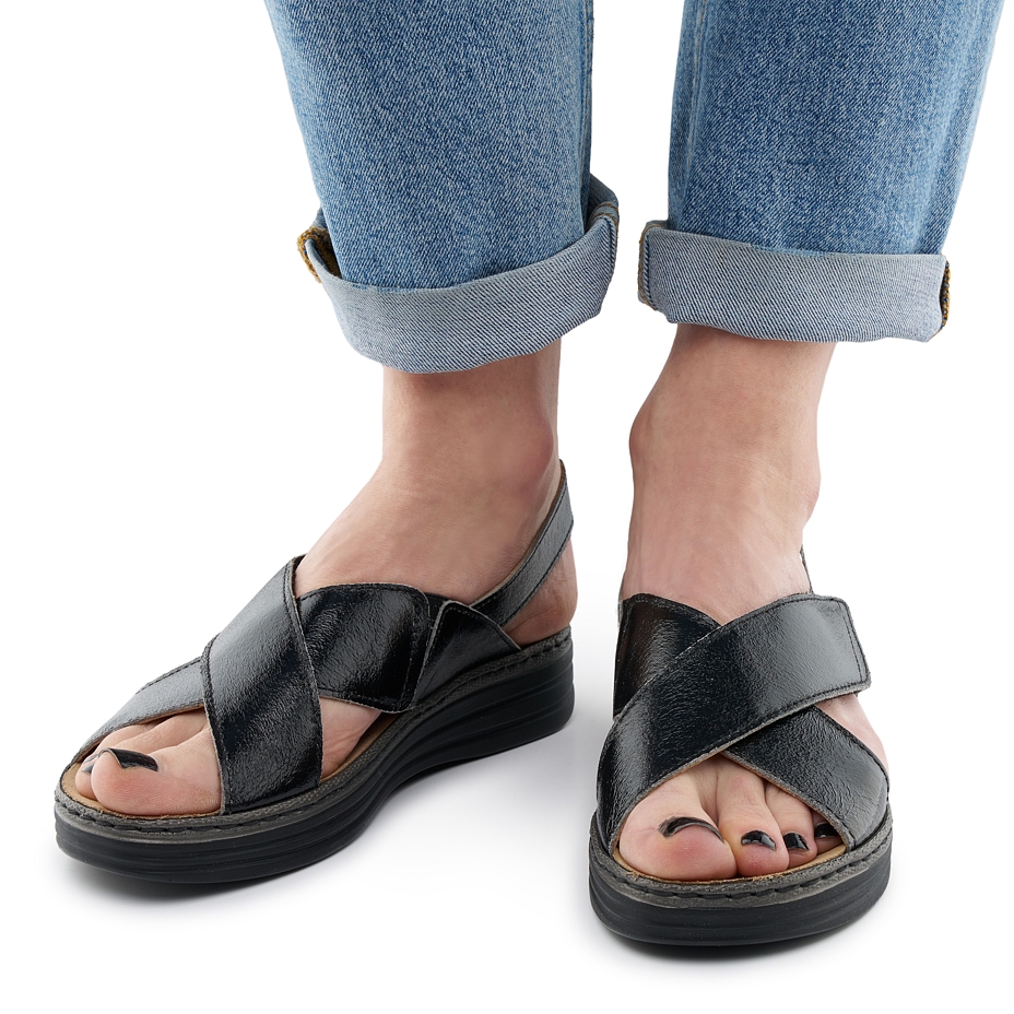 Ledersandalen für Damen Darina schwarz