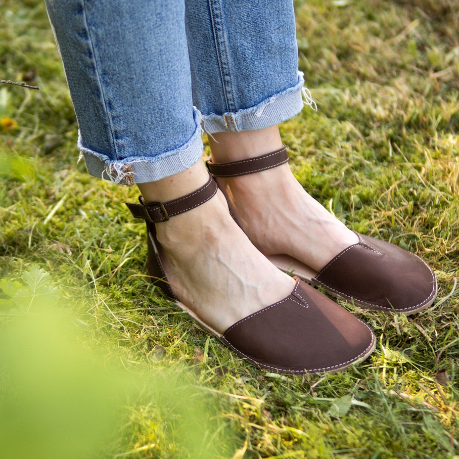 Barfuß-Ledersandalen für Damen Zina braun