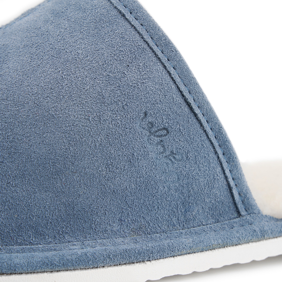 Herren Lederpantoffeln mit Schafwolle Tom blau