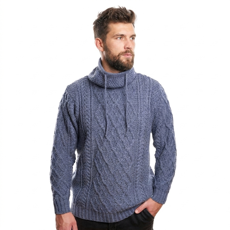 Rollkragen aus Wolle mit Kordelzug für Herren Merino blau