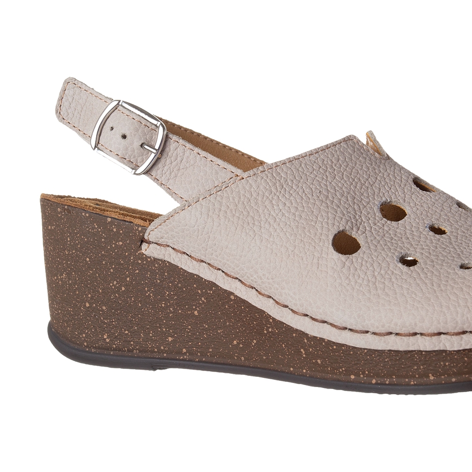 Lederpantoletten für Damen mit Keilabsatz "Valeria" beige