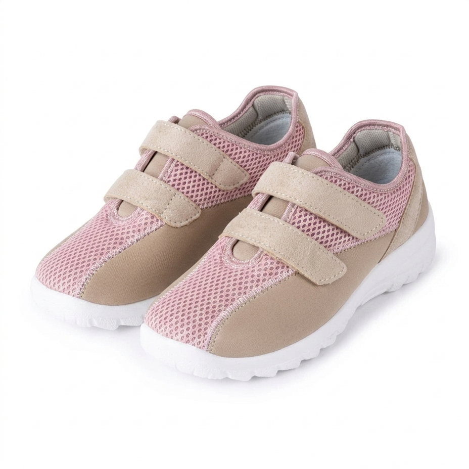 Atmungsaktive Damen Gel-Sneaker mit Klettverschluss, Beige-Rosa