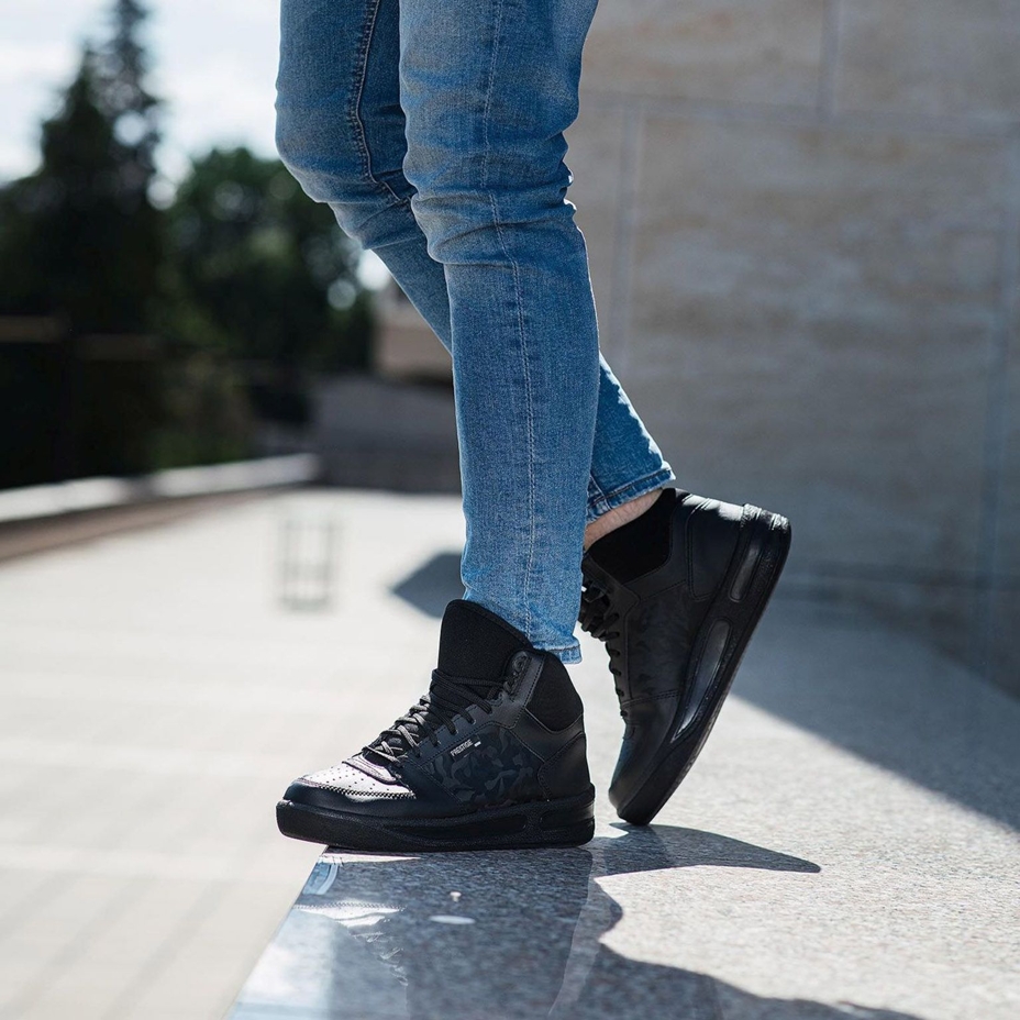 Lederturnschuhe knöchelhoch Prestige schwarz