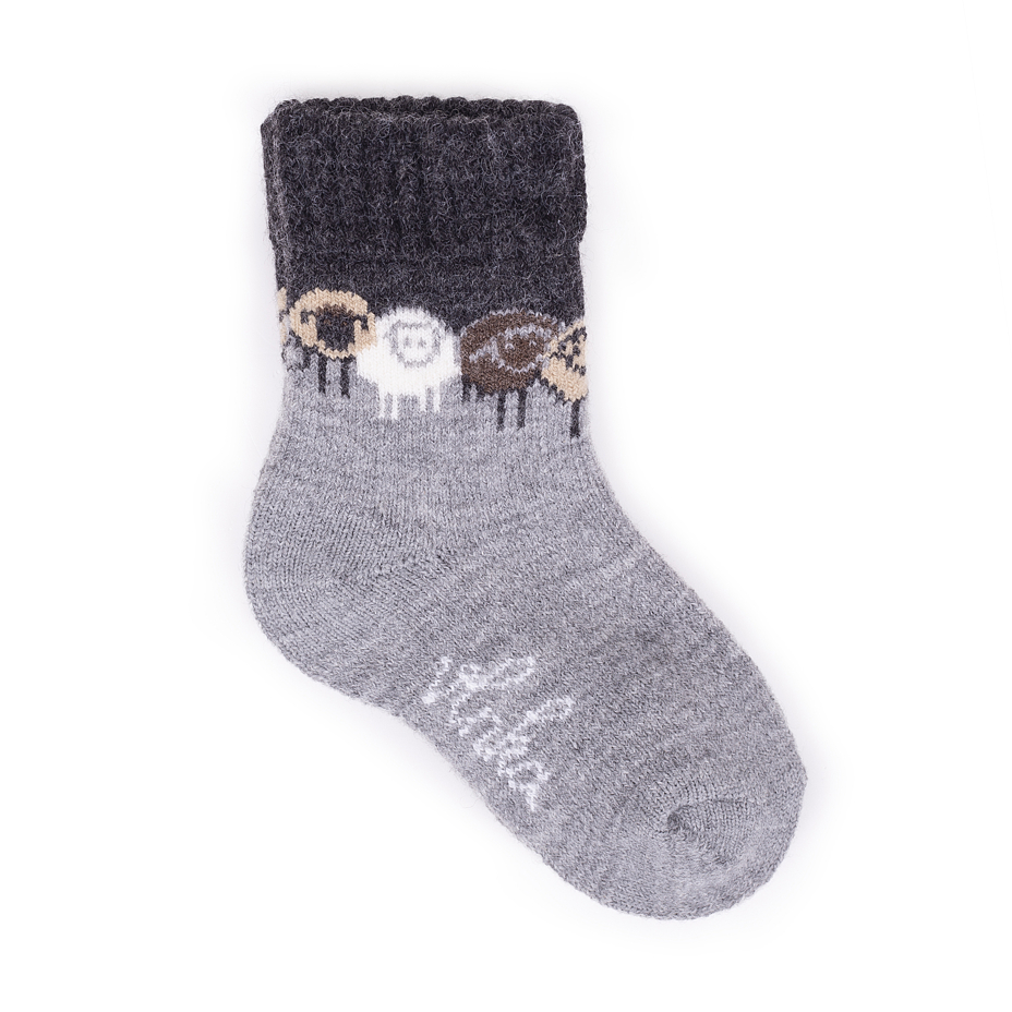 Kindersocken Merino Schäfchenclique dunkelgrau