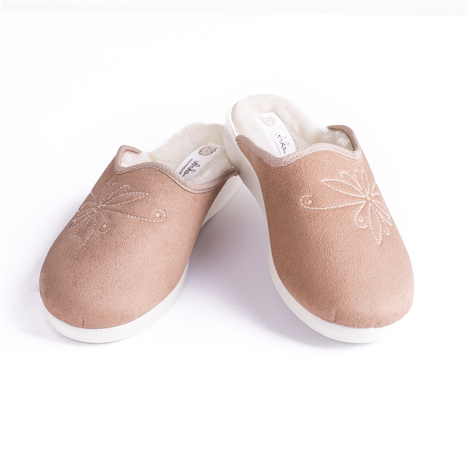 Damenpantoffeln Komfort mit Schafwolle beige
