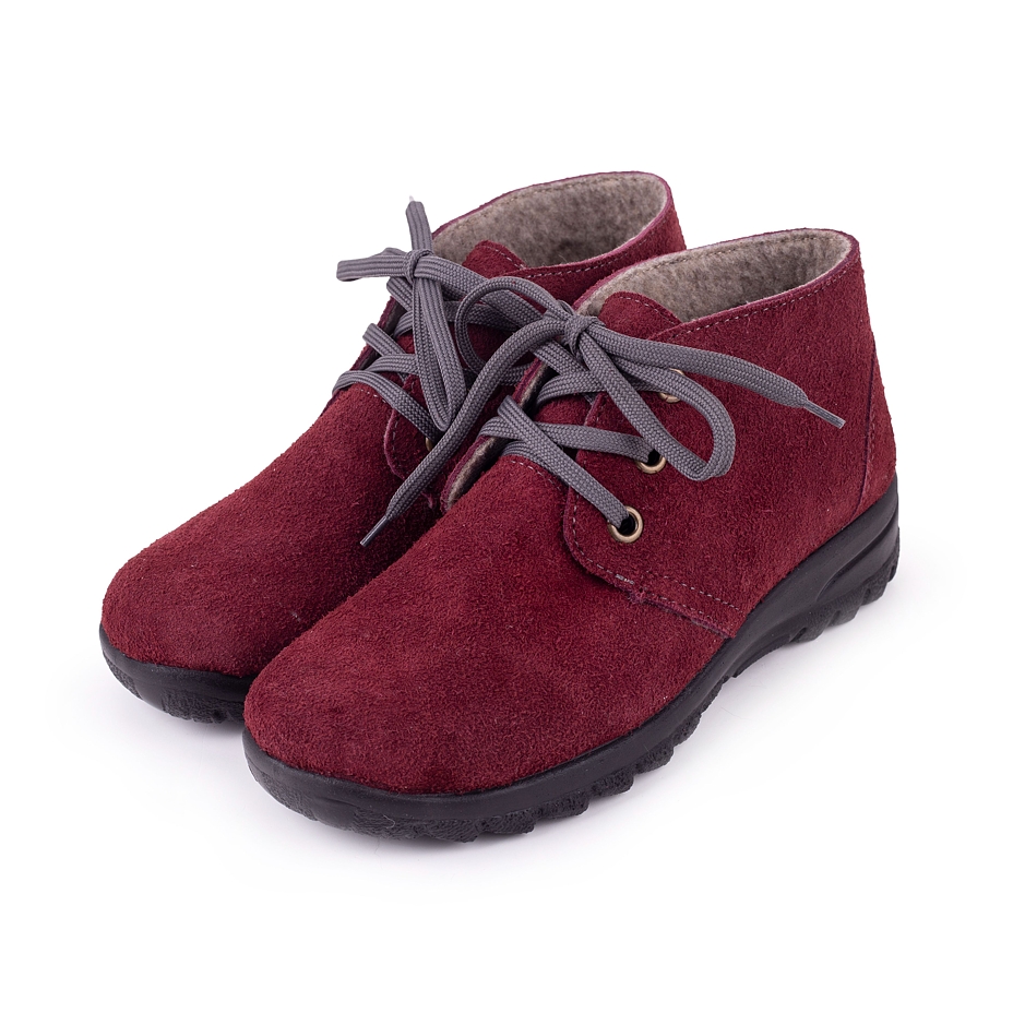 Lederstiefeletten mit Wollfilz für Damen Blanca rot