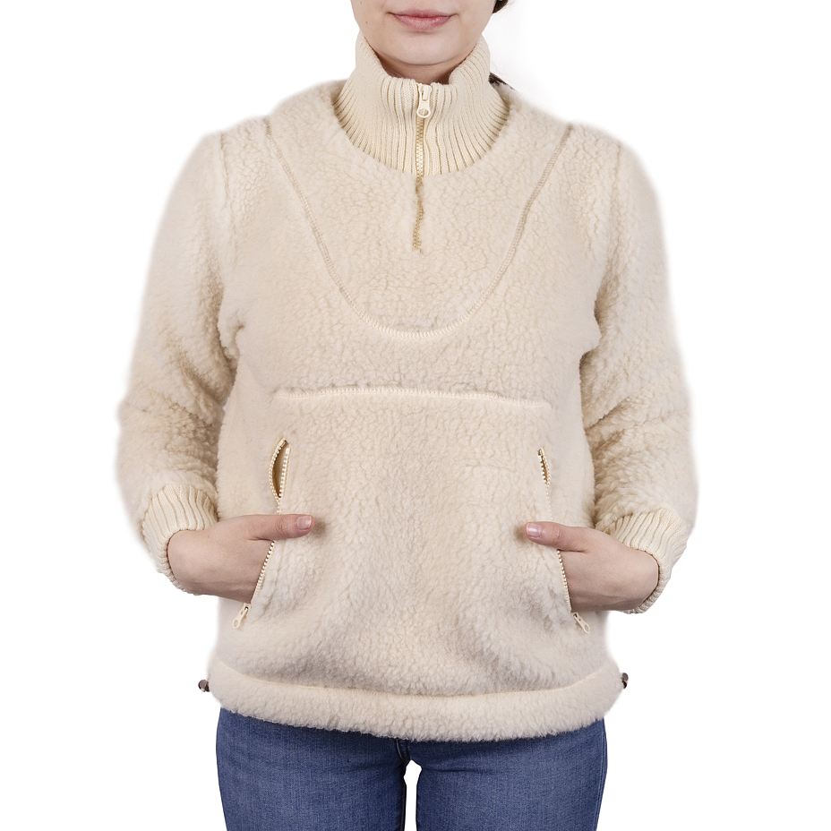 Sweatshirt aus Schafwolle mit Kängurutaschen für Damen natürlich