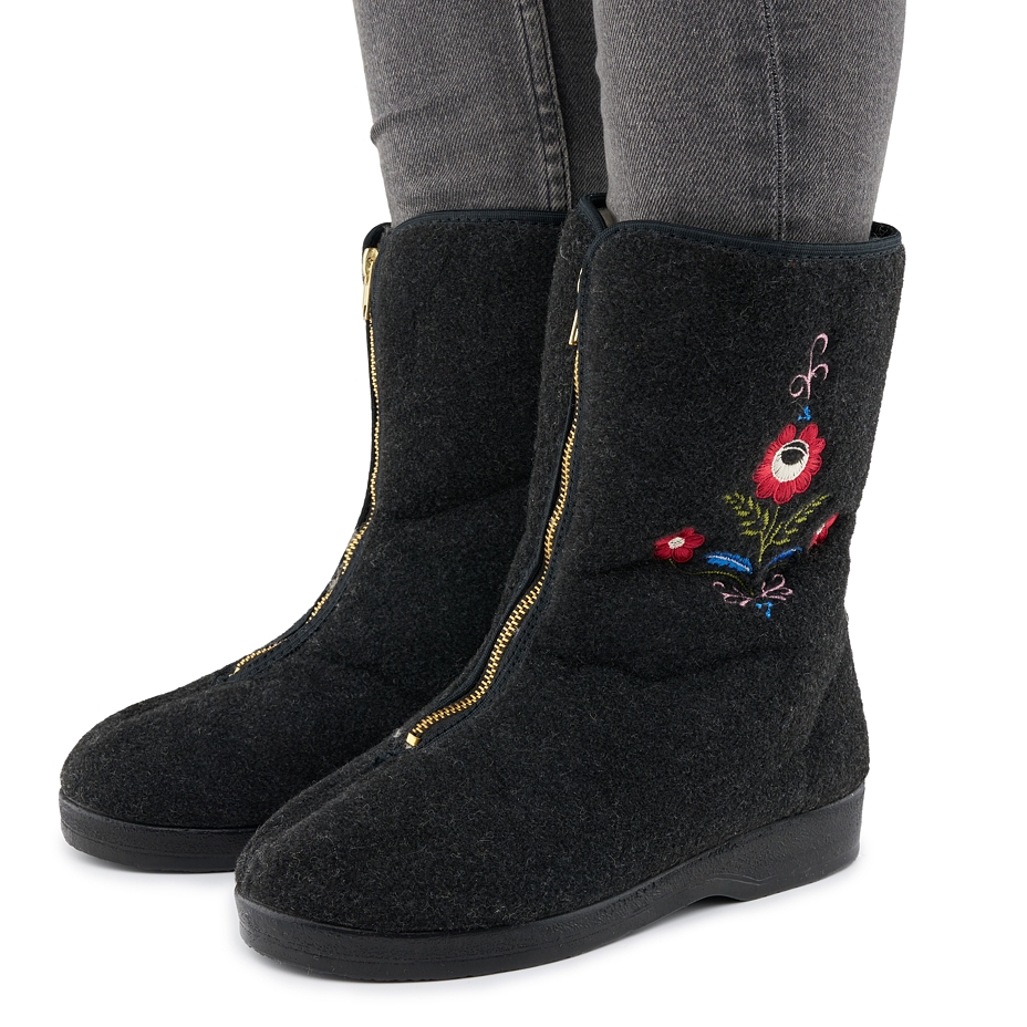 Seniorenschuhe aus Schafwolle mit Reißverschluss für Damen Folklore