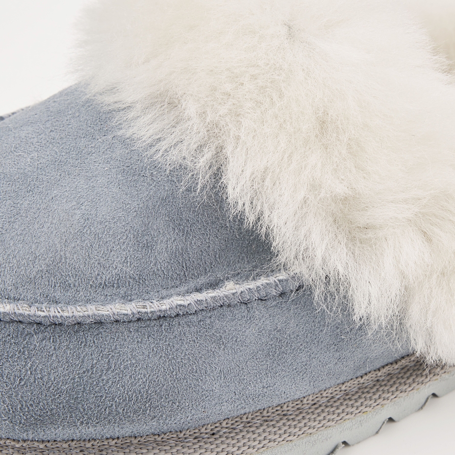 Damenpantoffeln aus Leder mit Schafwolle Vanesa blau