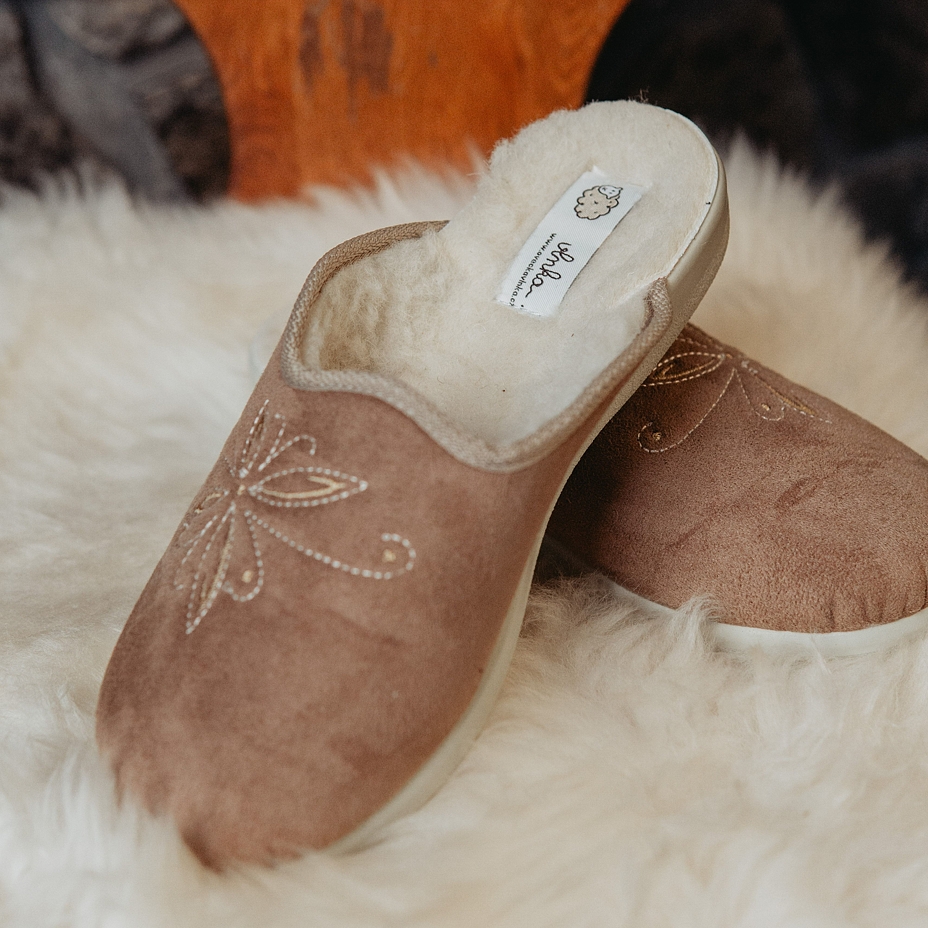 Damenpantoffeln Komfort mit Schafwolle beige